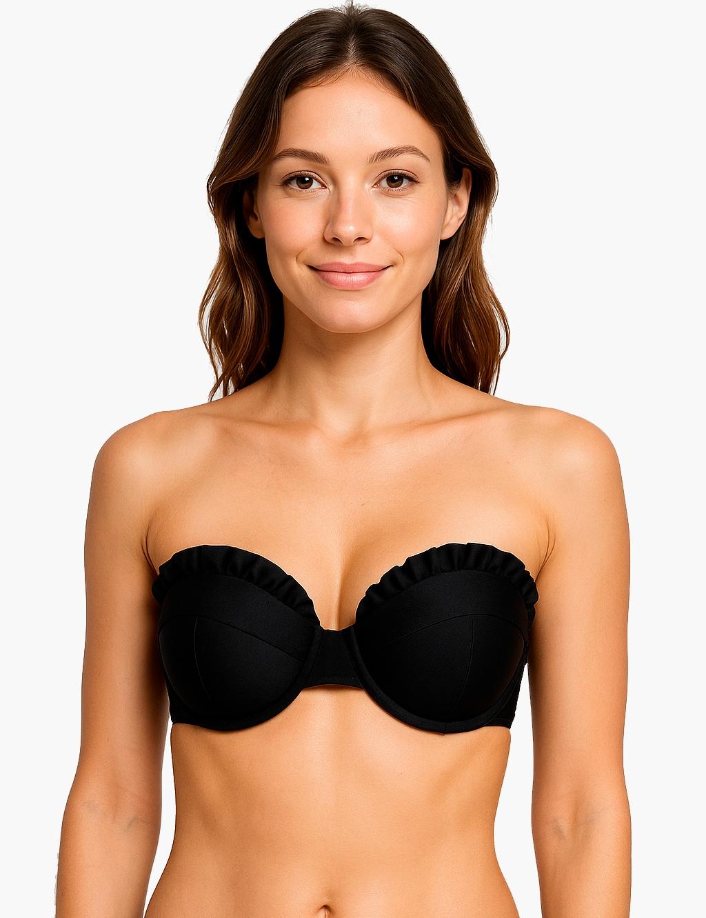 Bikini strapless con vuelos negro
