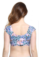 Bikini manga corta estampado celeste