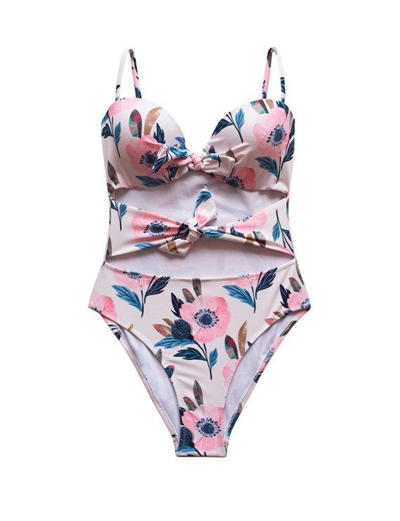 Trikini con doble nudo estampado rosado