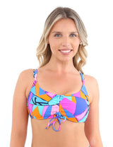 Bikini top con amarras estampado azul