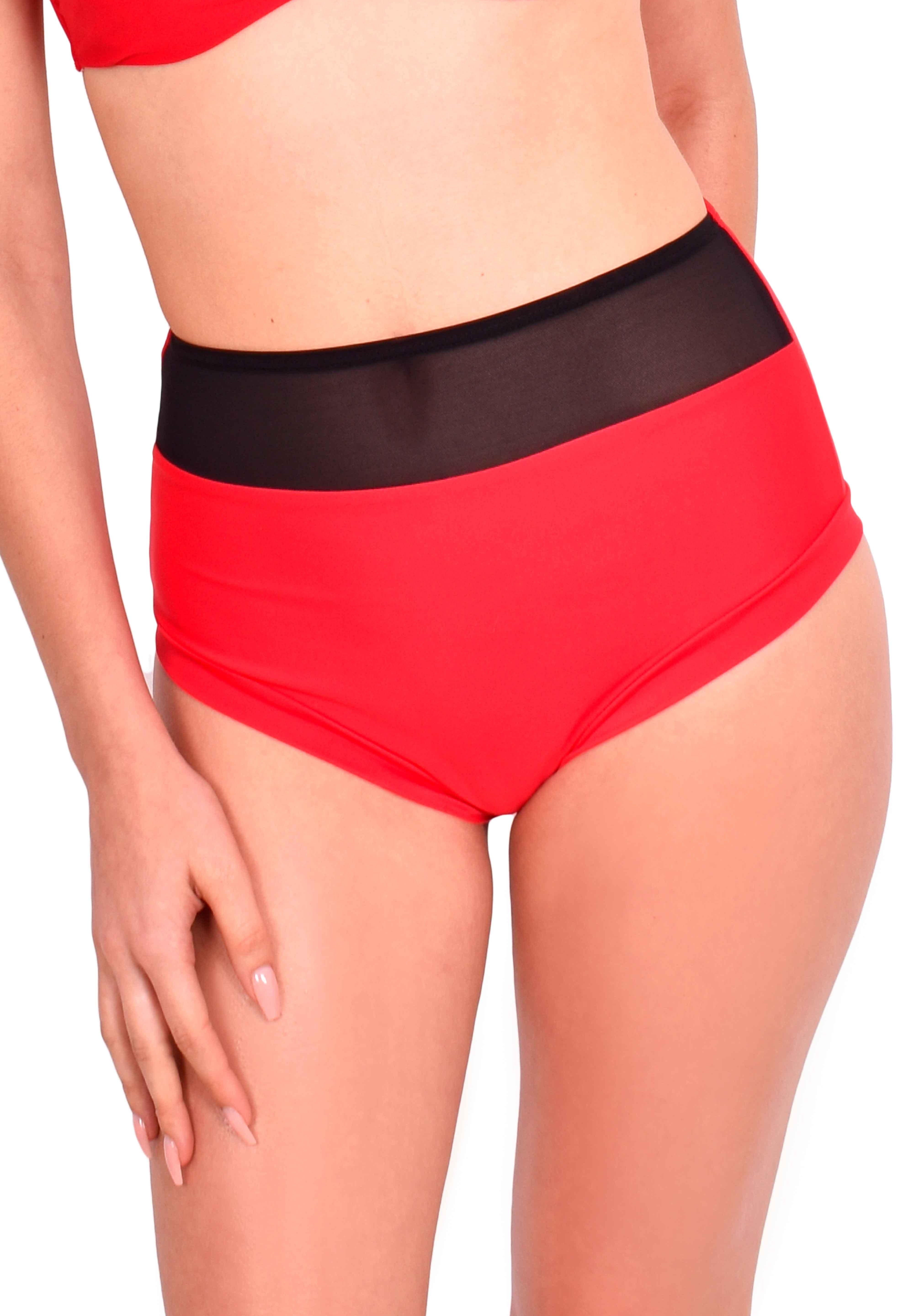 Bikini calzón pin up con transparencia color rojo
