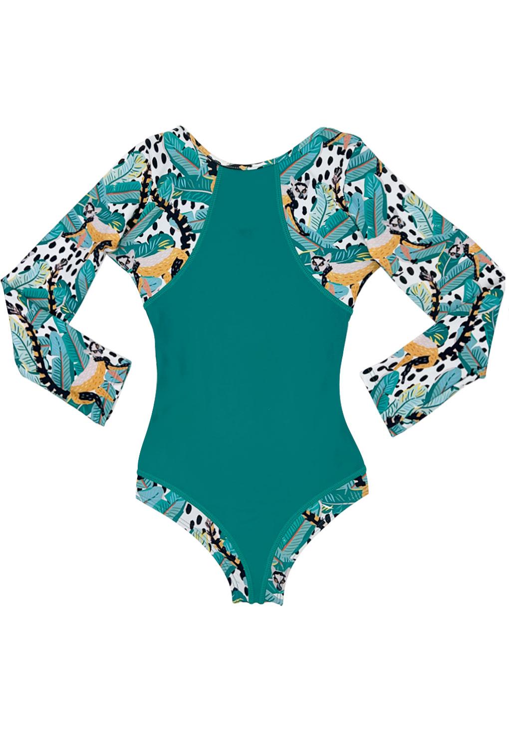 Green long-sleeved girl's swimsuit