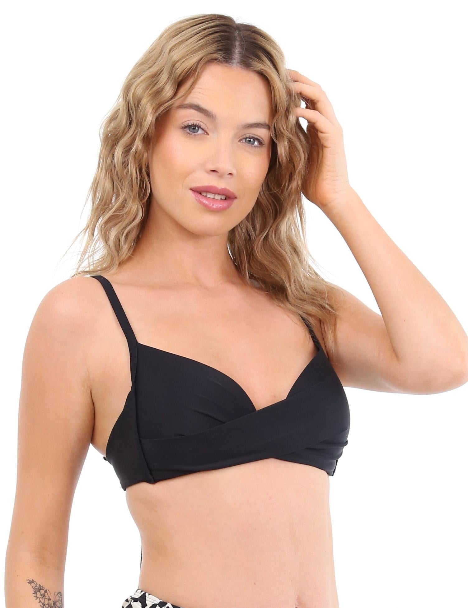 Bikini estilo sostén drapeado negro