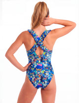 Traje de baño de niña vuelos estampado azul