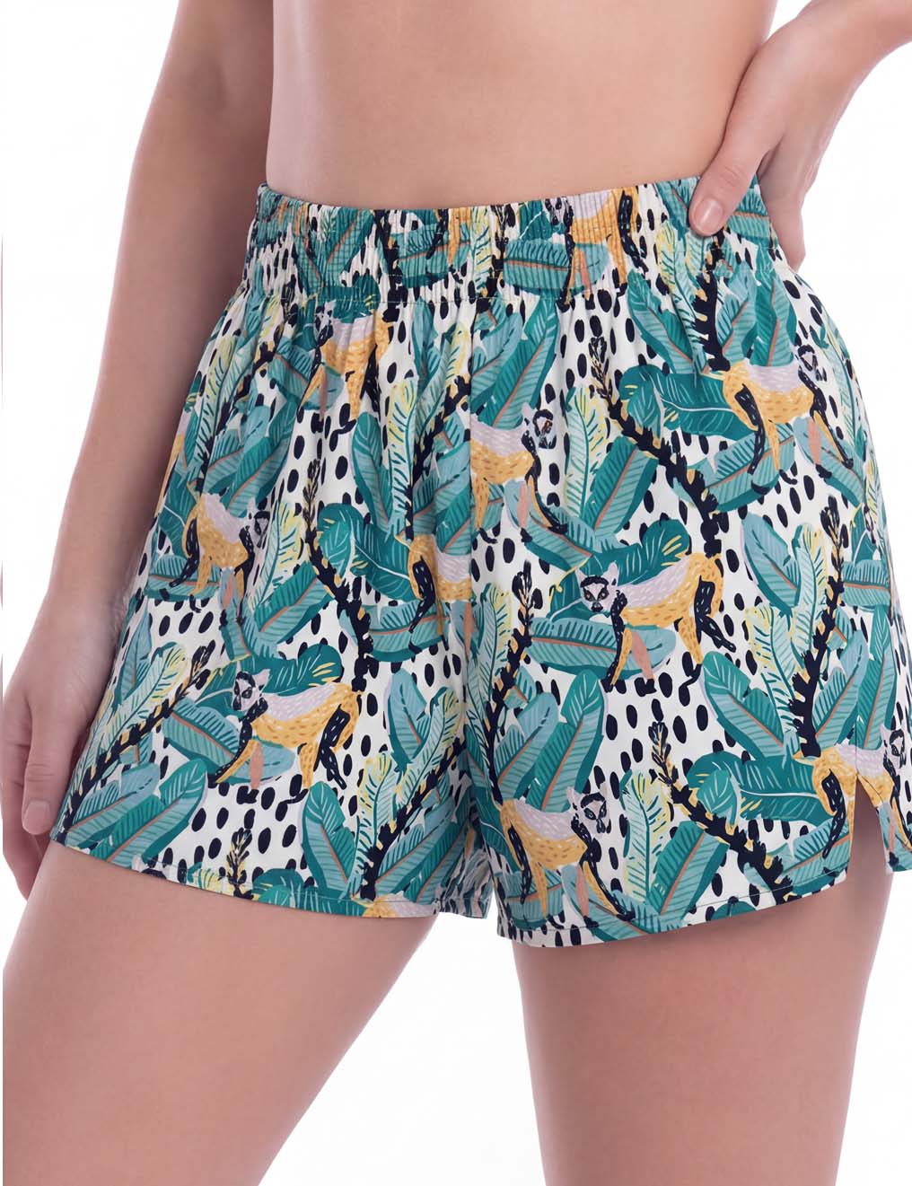 Short de playa mujer secado rapido estampado amarillo