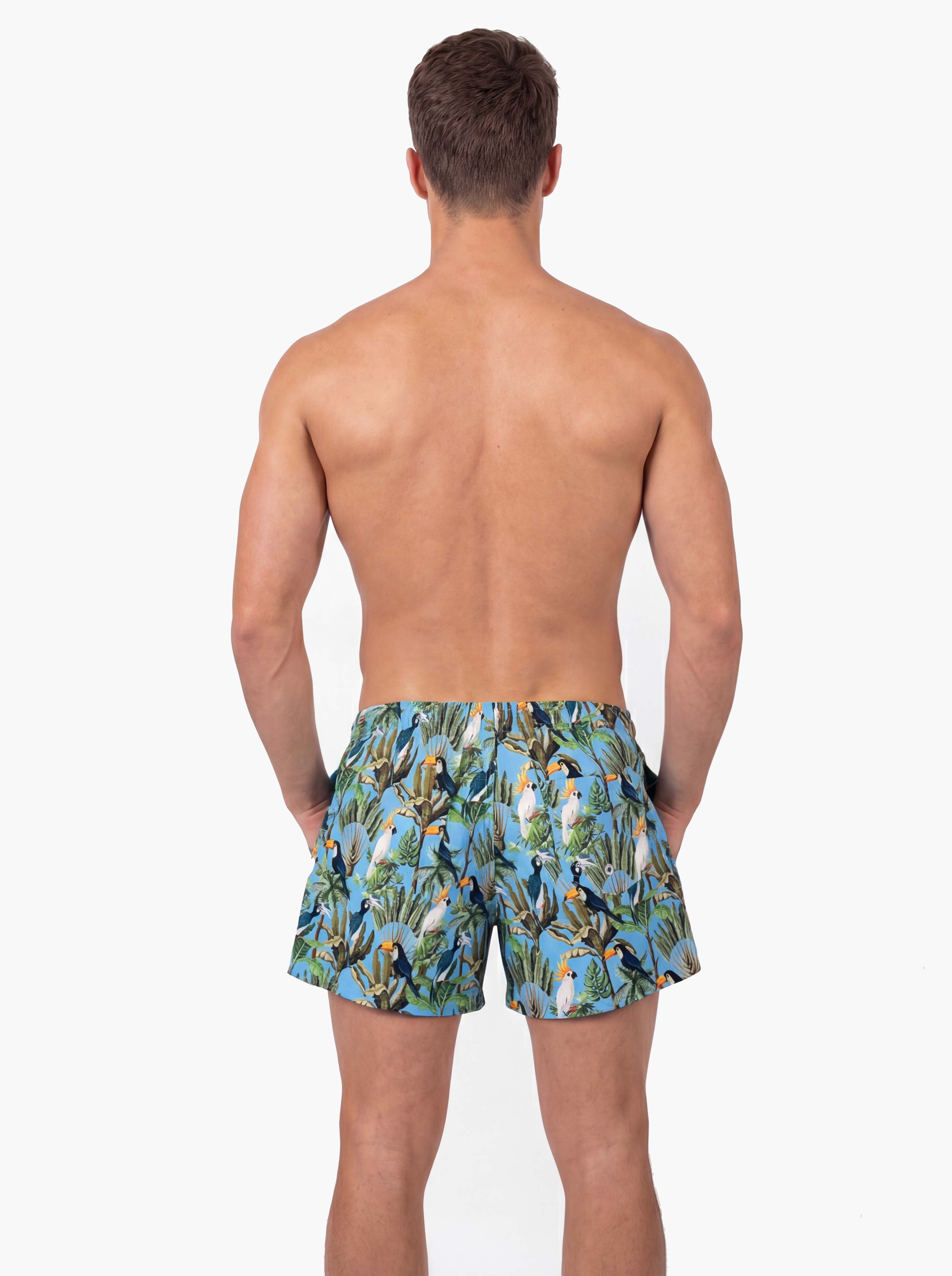 Traje de baño short corto hombre estampado celeste secado rapido