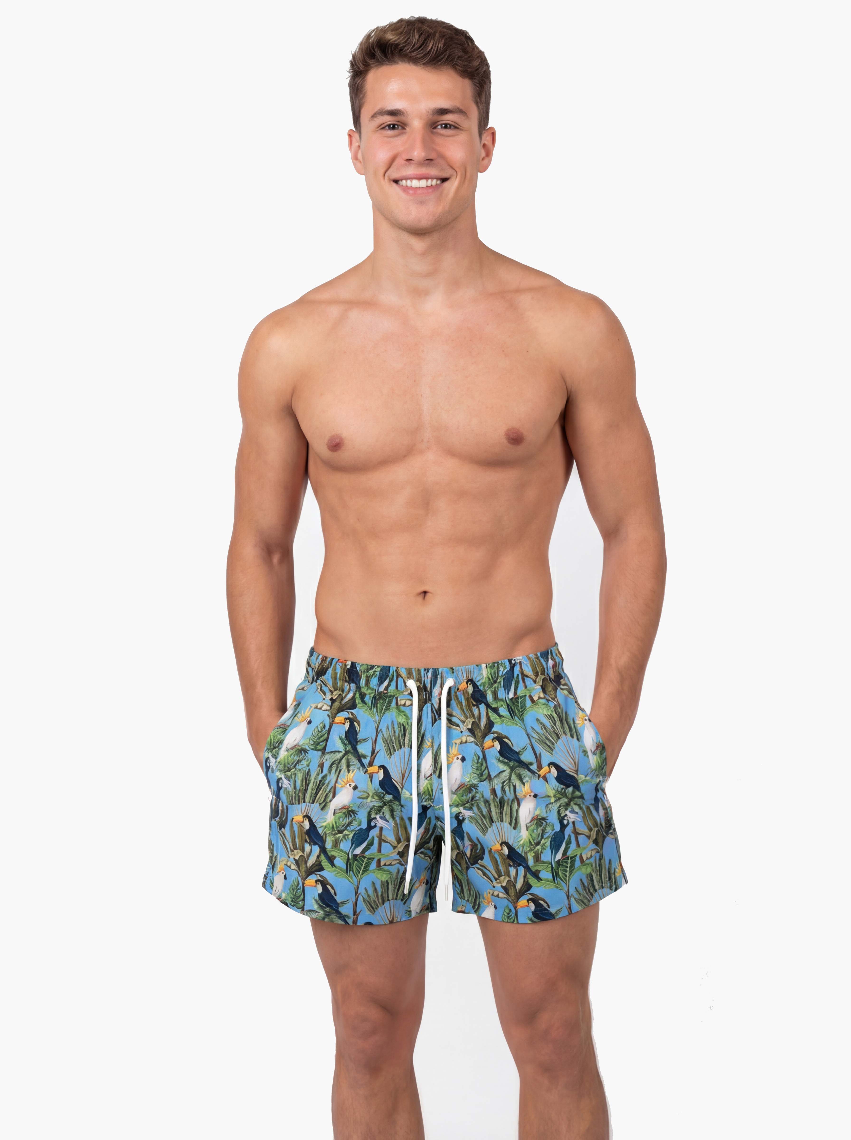 Traje de baño short corto hombre estampado celeste secado rapido