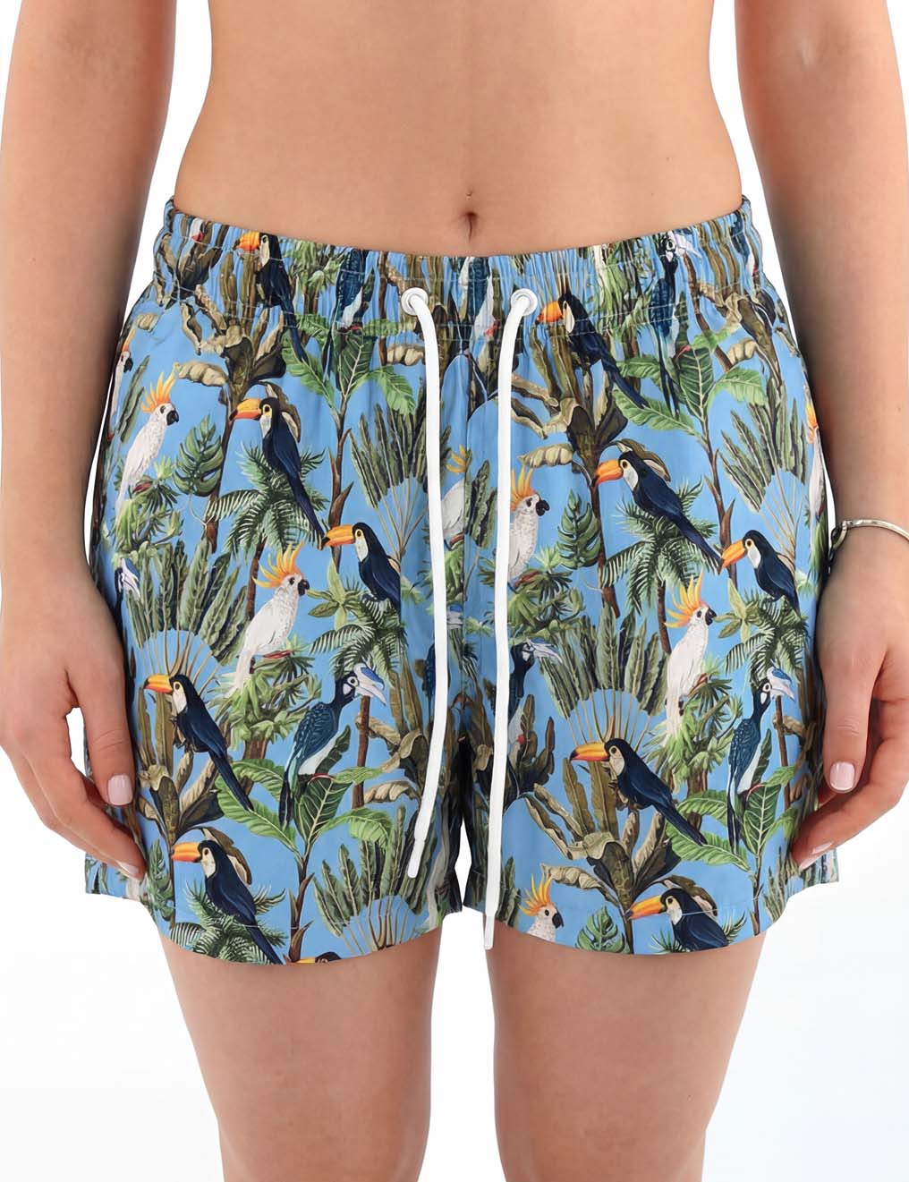Traje de baño short corto mujer estampado celeste secado rapido