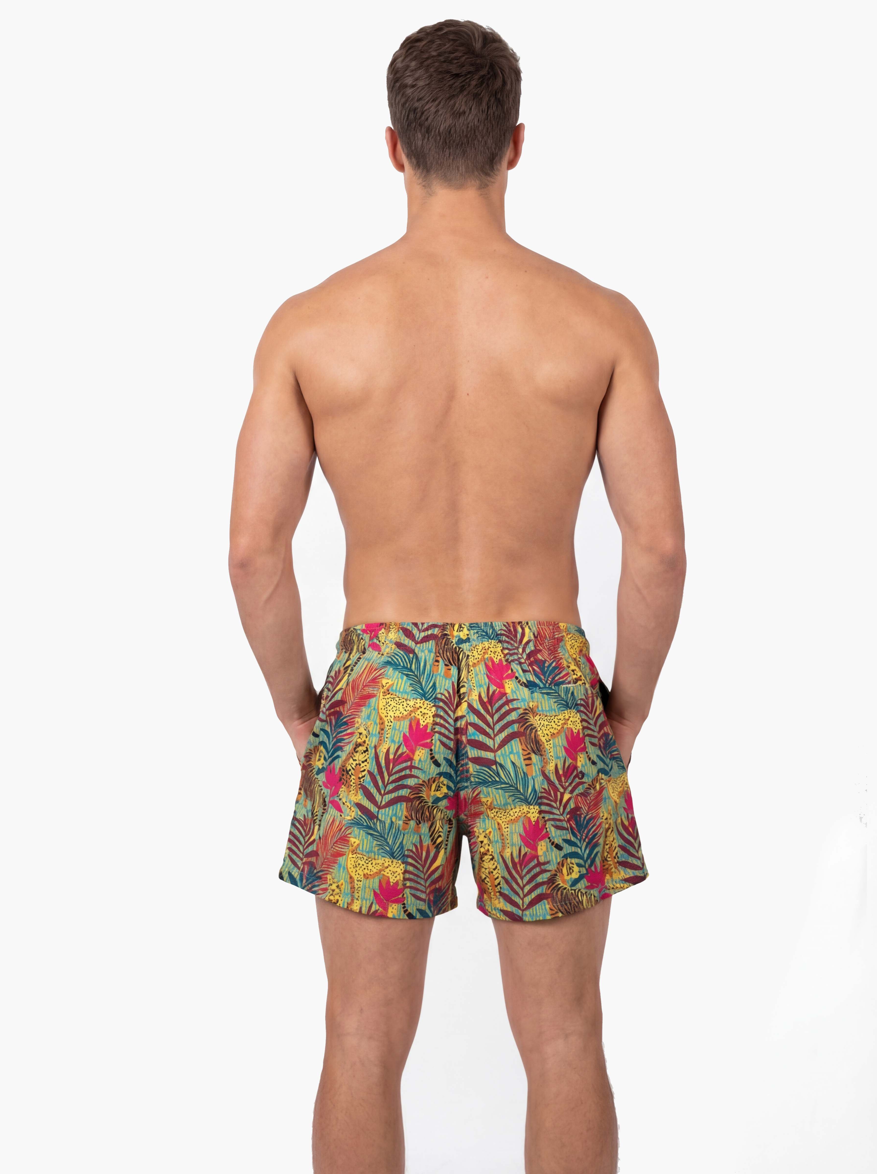 Traje de baño short corto hombre estampado amarillo