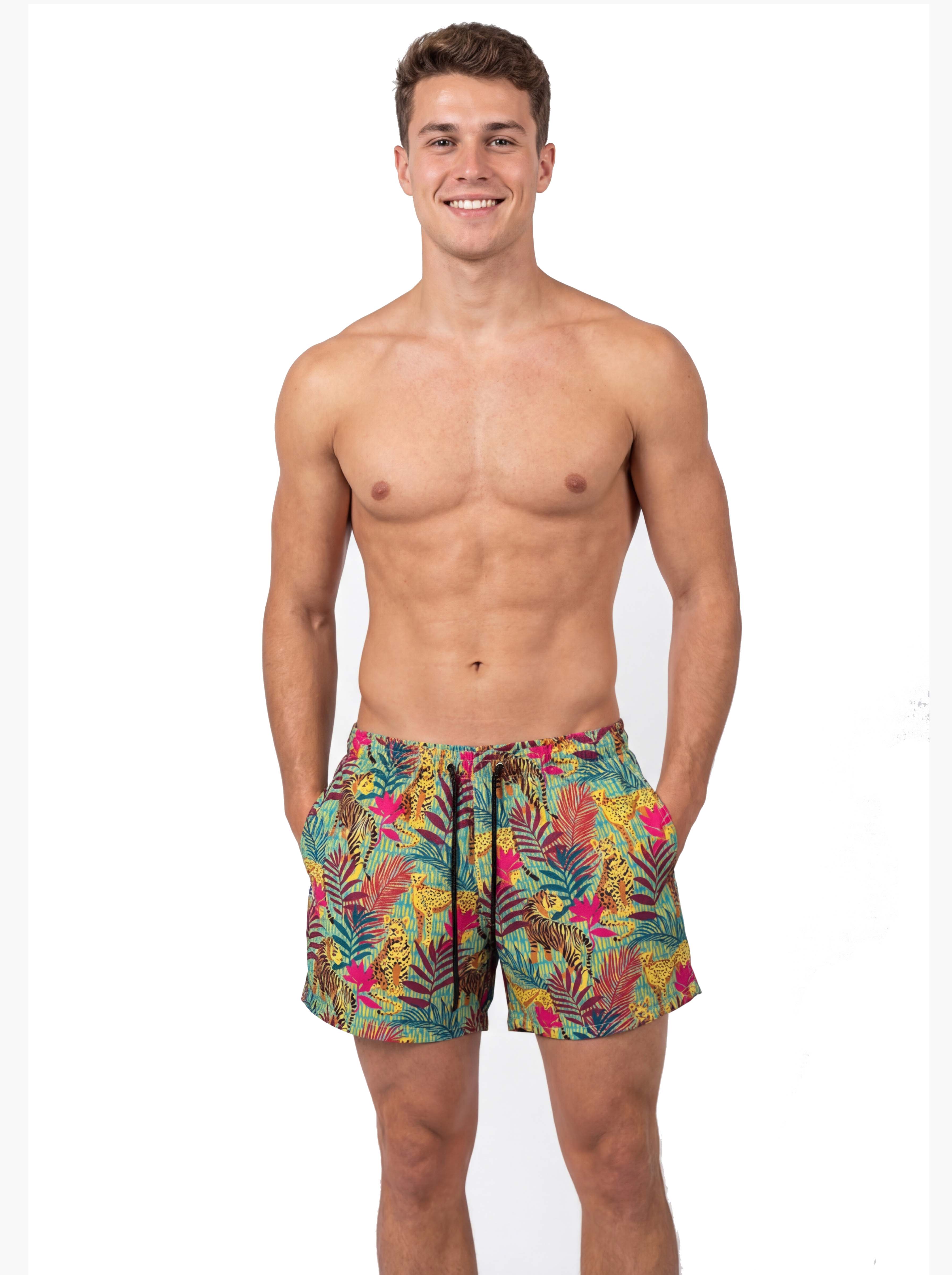 Traje de baño short corto hombre estampado amarillo