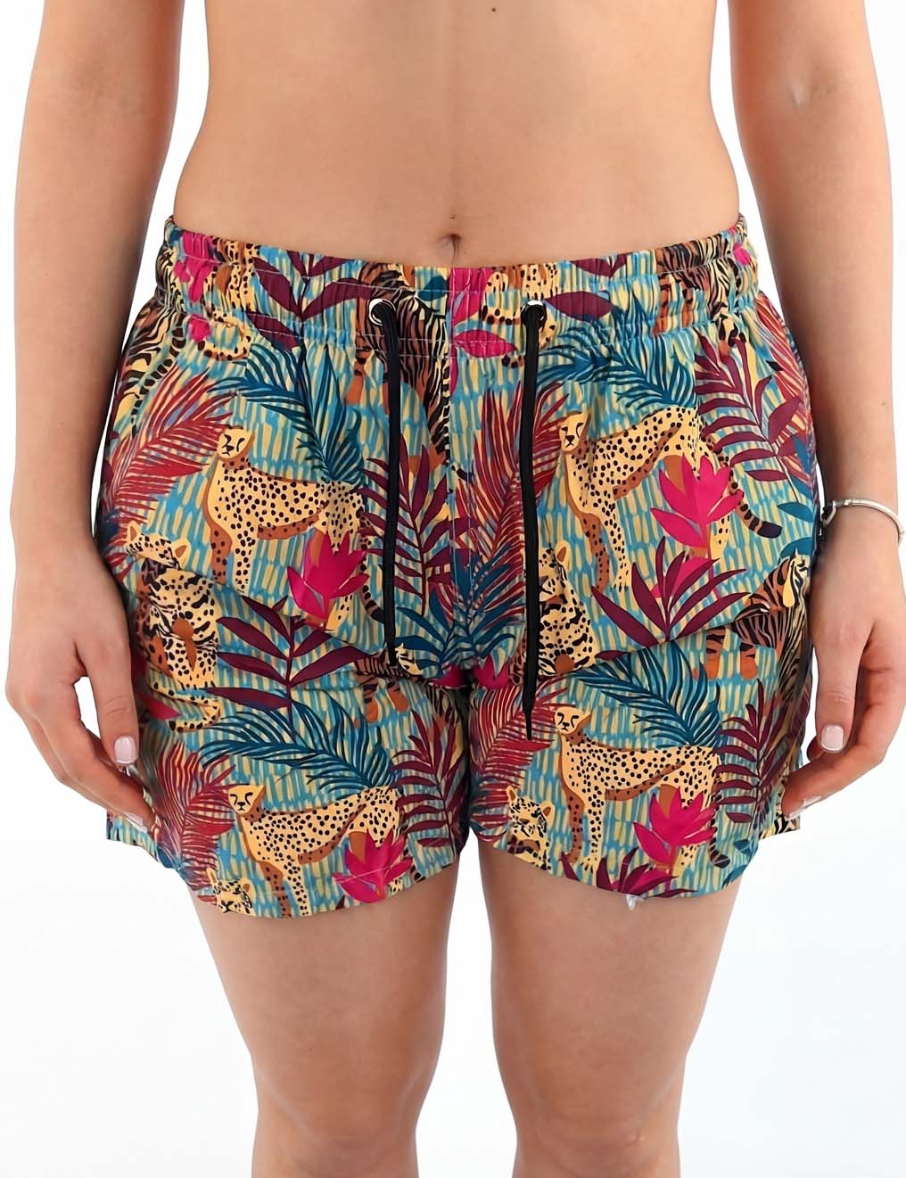 Traje de baño short corto mujer estampado amarillo