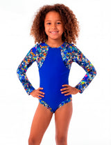Traje de baño de niña manga larga azul