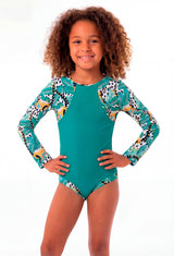 Traje de baño de niña manga larga verde