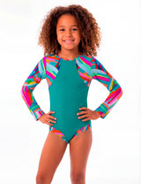Traje de baño de niña manga larga verde