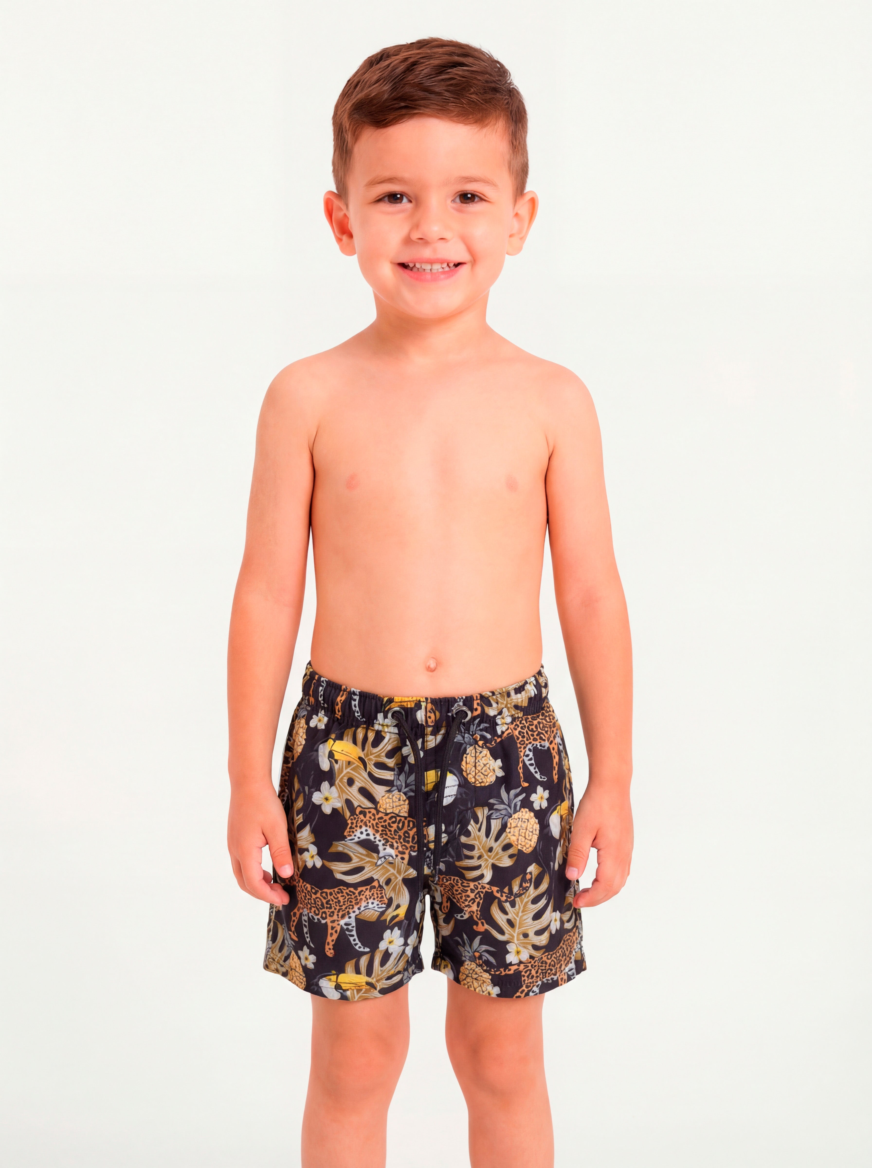 Traje De Baño Estampado Negro Short Sin Malla Niño