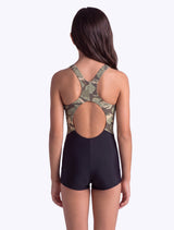 Traje de baño natación niña con pierna estampado verde