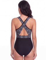Traje de baño deportivo para busto grande estampado negro