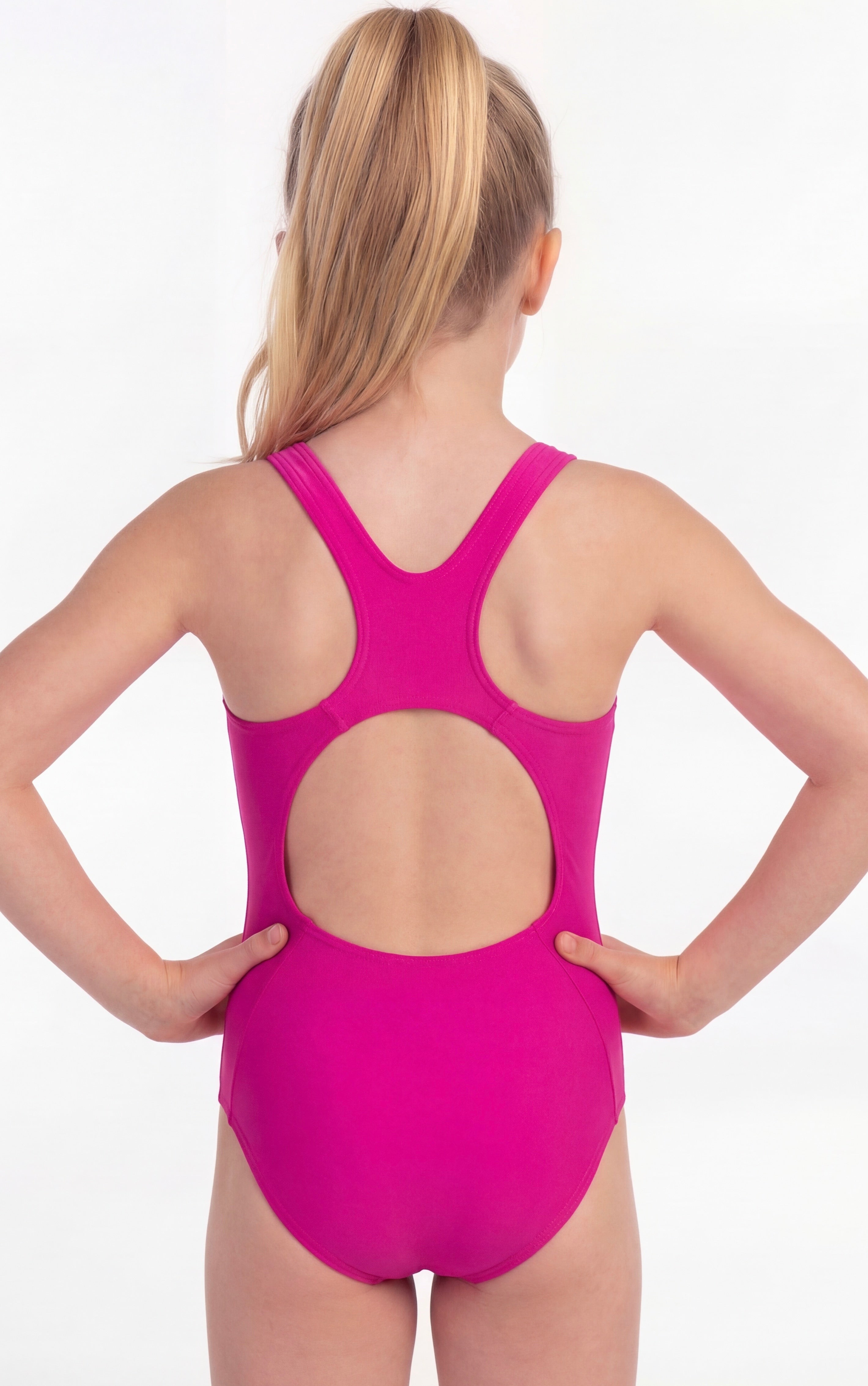 Traje de baño básico de niña fucsia