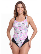 Traje de baño deportivo reductor estampado lila