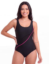 Traje de Baño Deportivo Natación con Estilo Líneas Fucsia