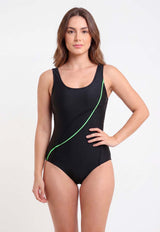 Traje de Baño Deportivo Natación con Estilo Líneas Verde