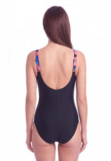 Traje De Baño Deportivo Deportivo estampado negro