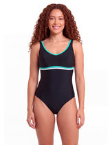 Traje de baño deportivo con vivos verde
