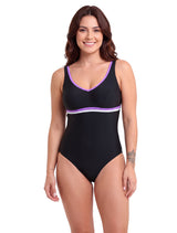 Traje de baño deportivo con vivos morado