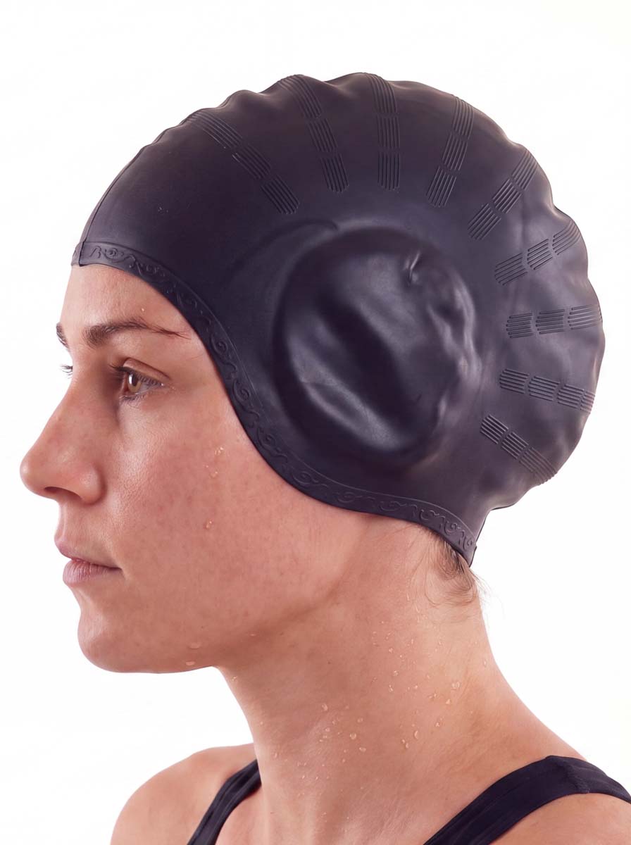 Gorro goma orejas natación negro