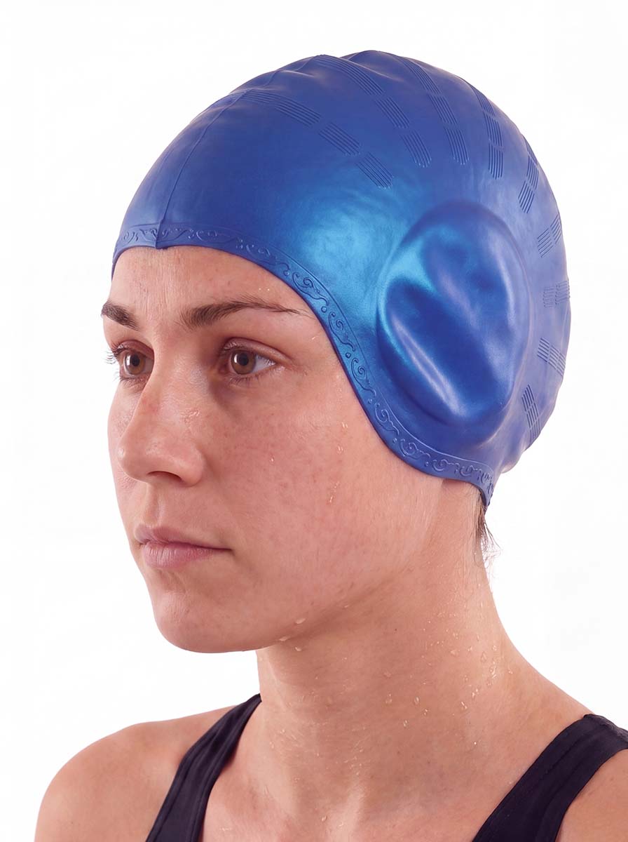 Gorro goma orejas natación azul