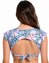 Bikini estilo crop top estampado celeste