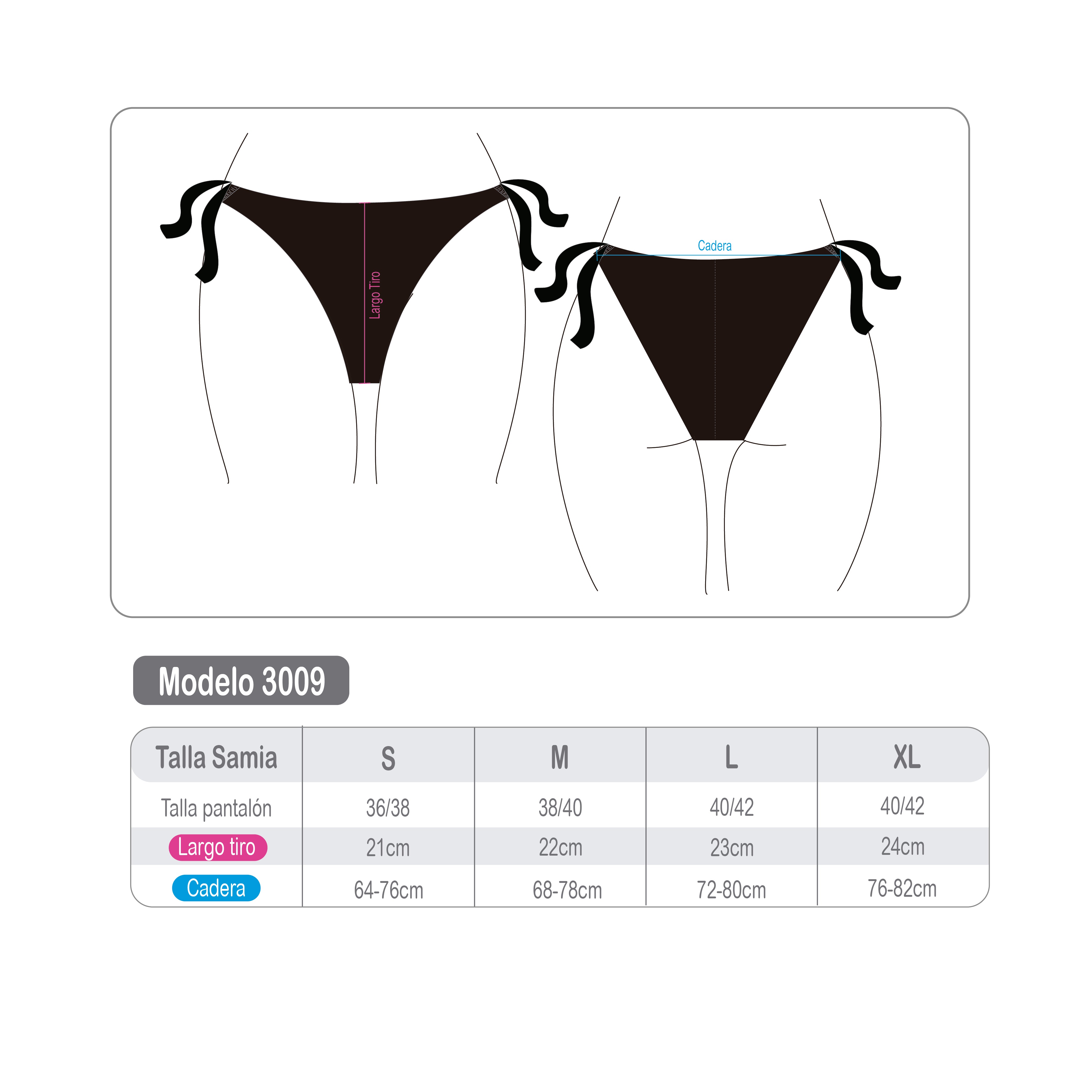 Bikini mujer calzón clásico con amarras estampado negro