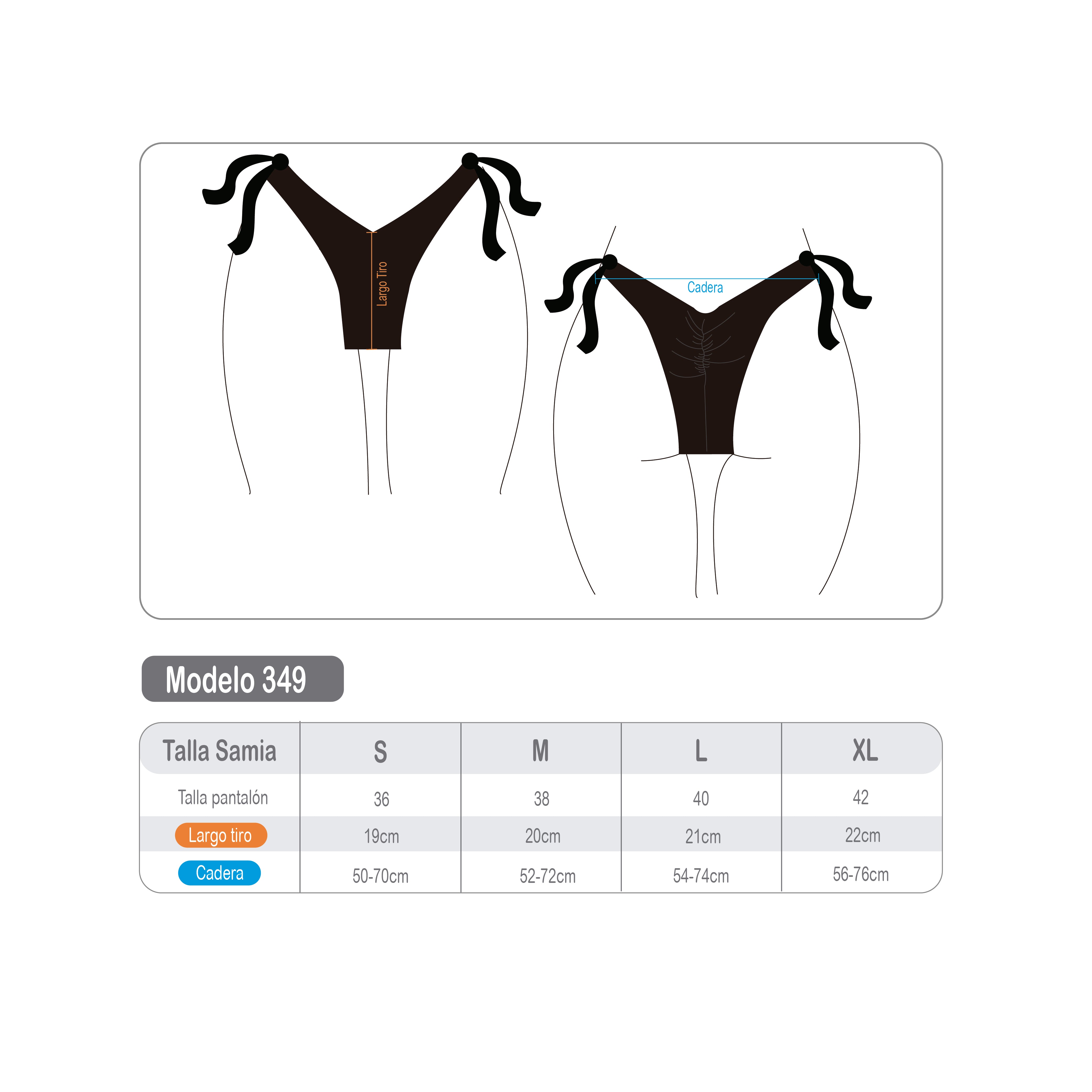 Bikini mujer tanga con amarras y pinza negro