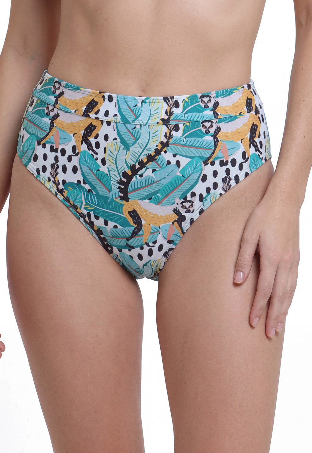 Bikini calzón alto con pretina estampado verde