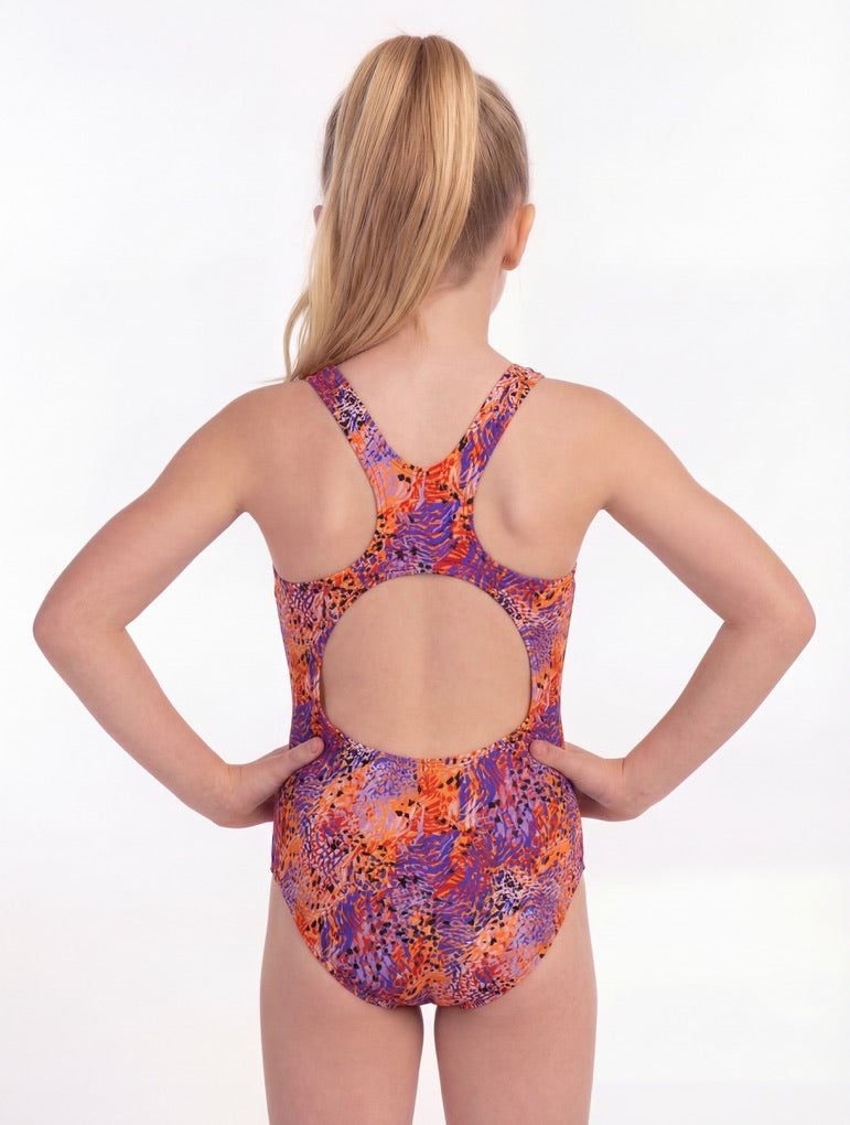 Traje de baño básico de niña estampado naranja