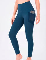 Calza deportiva con bolsillo de malla azul