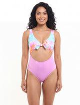 Trikini con nudo ajustable estampado fucsia