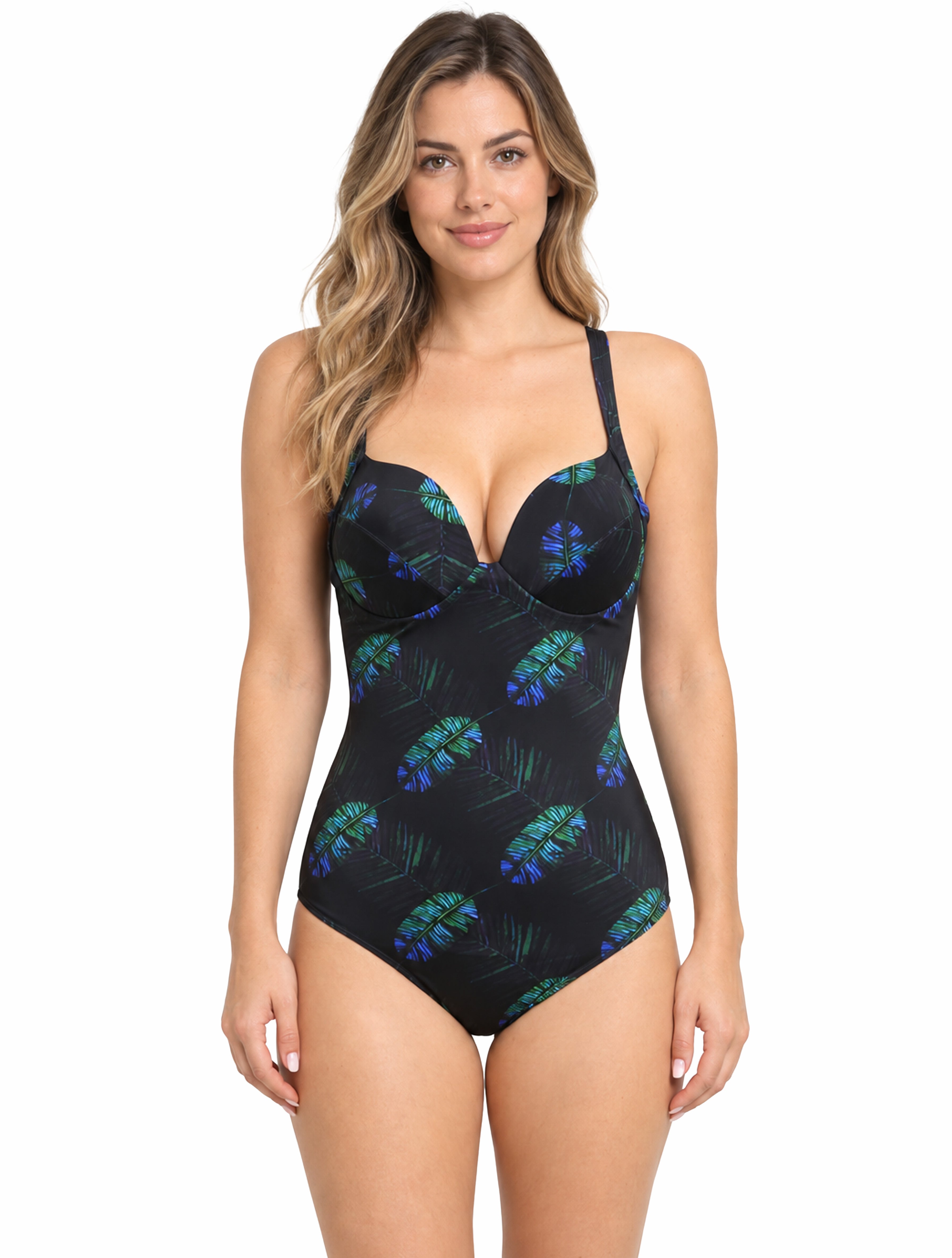 Traje de baño de una pieza estampado negro