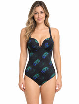 Traje de baño de una pieza estampado negro