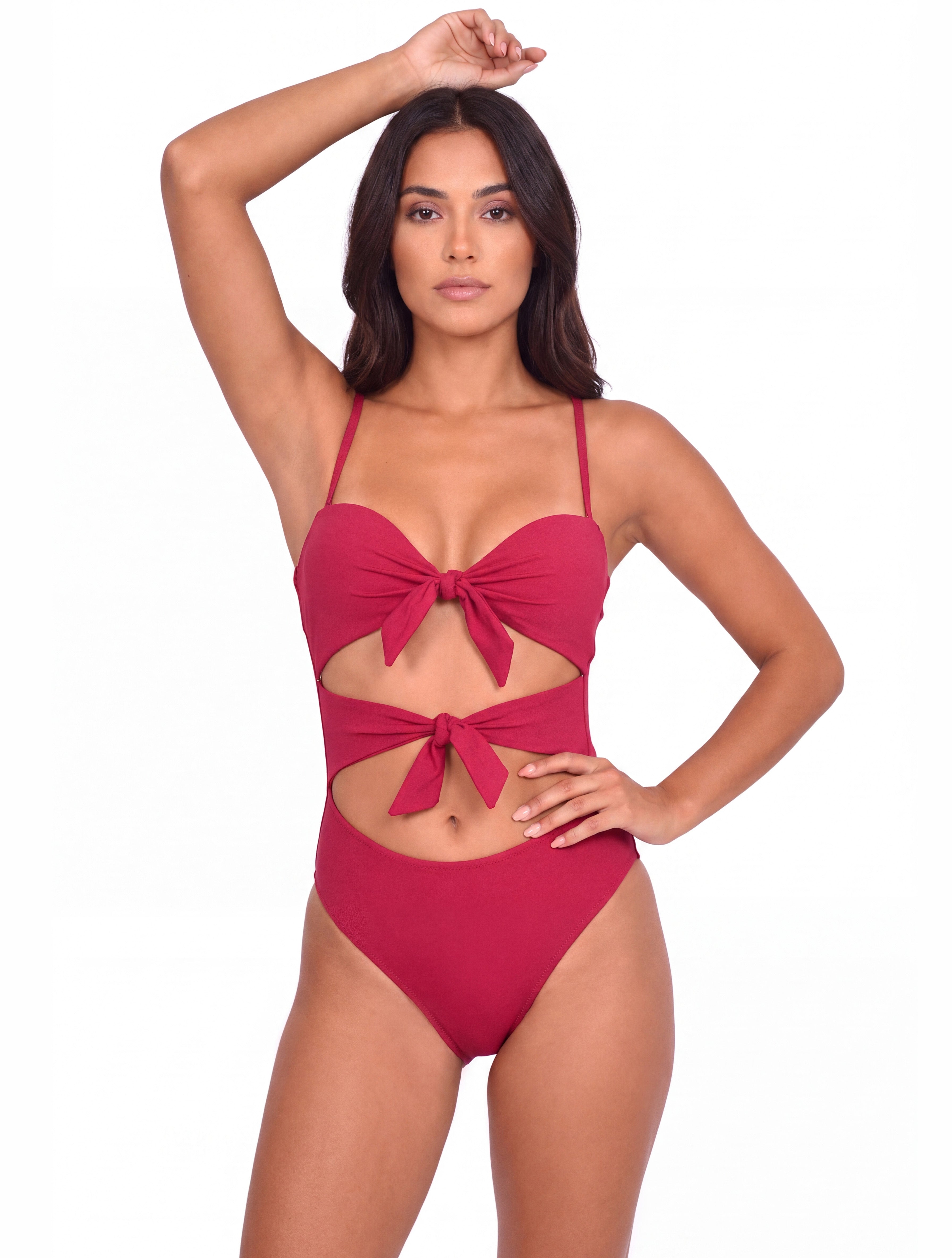 Trikini con doble nudo color rojo