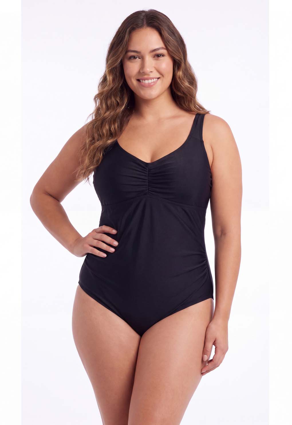 Traje de baño con pliegues PLUS SIZE negro