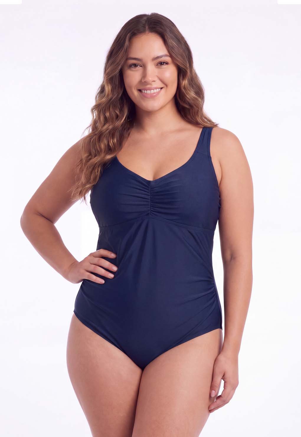 Traje de baño con pliegue PLUS SIZE azul marino