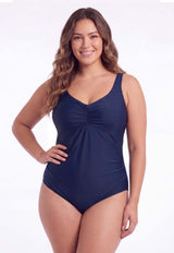 Traje de baño con pliegue PLUS SIZE azul marino