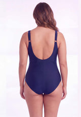 Traje de baño con pliegue PLUS SIZE azul marino