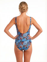 Traje de baño con pliegues  estampado azul