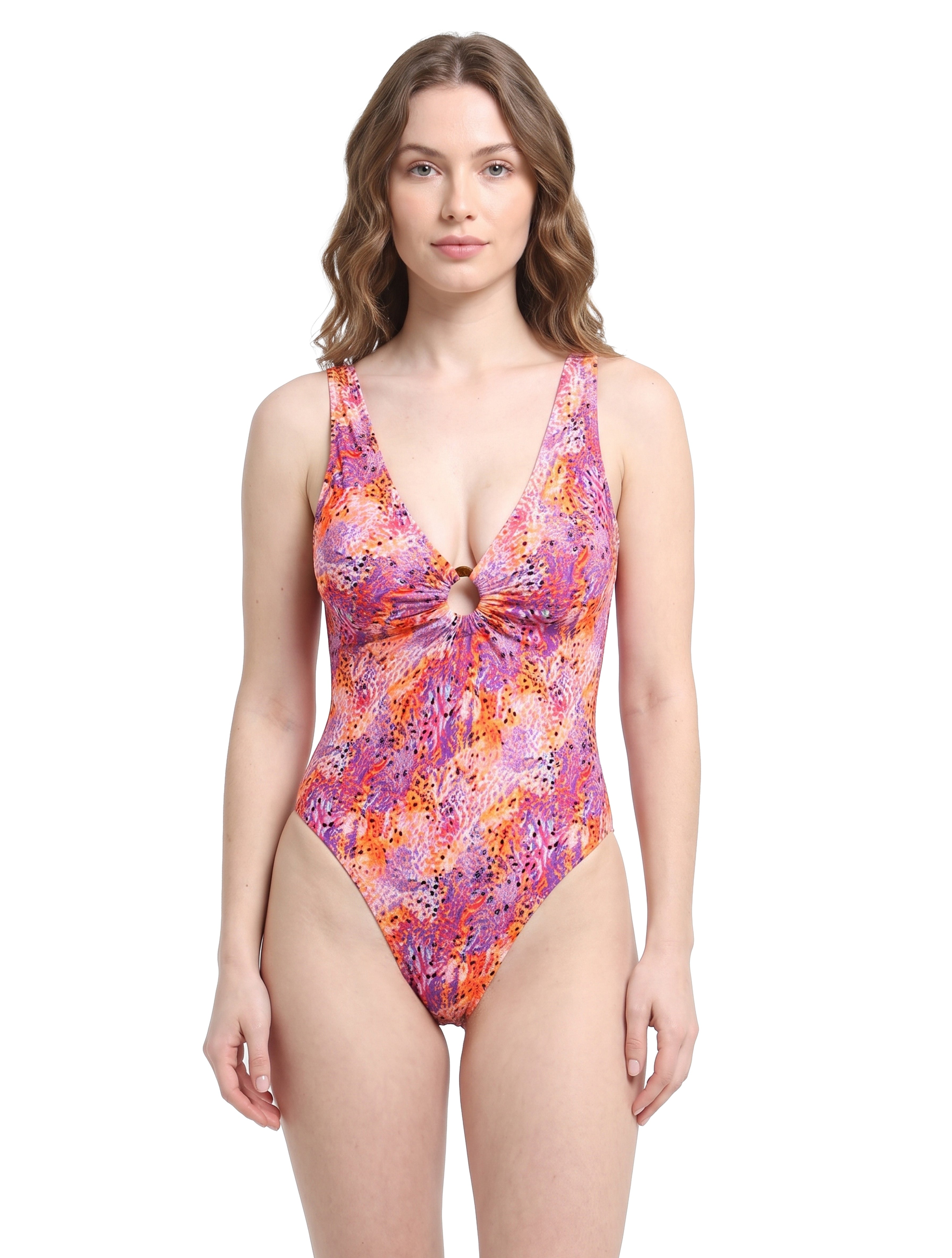 Traje de baño detalle circular estampado naranja