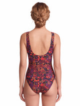 Traje de baño mujer reductor clásico estampado negro