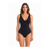 Traje de baño mujer reductor modelador negro tipo corset - vista frontal