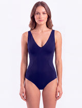 Traje de baño reductor estilo corset ajustable azul