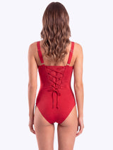 Traje de baño reductor estilo corset ajustable rojo